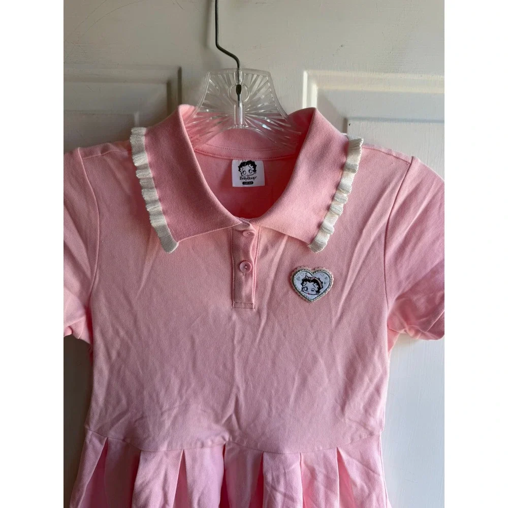 Betty Boop Girls Pink Polo Dress Ruffle Collar Pleated Skirt Size 140 2022